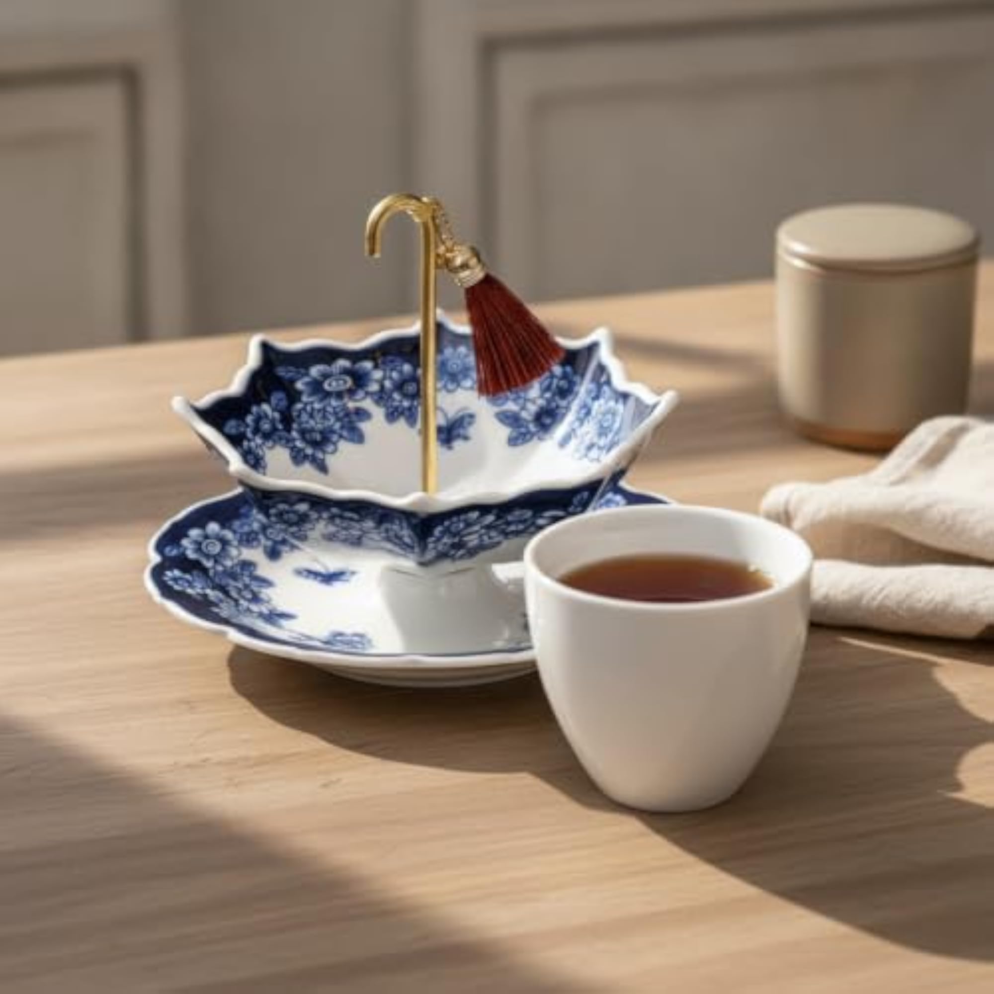 Blue and White Porcelain Tea Strainer Set, Ceramic Filter