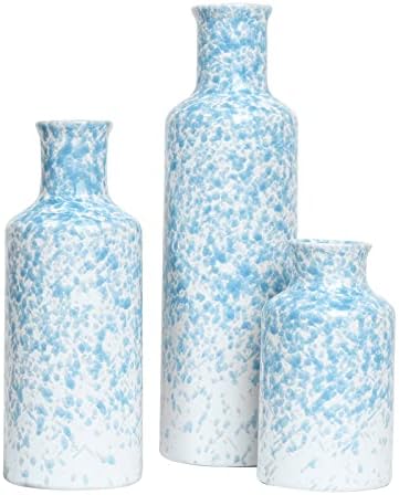 Ceramic vase 3 Piece Set, Home Decor Decorative Flower Vases Set for Modern Farmhouse Decoration, Living Room Centerpieces,Events, Table, Bookshelf, Mantel and Entryway Decor (Sky Blue,Cylindrical)