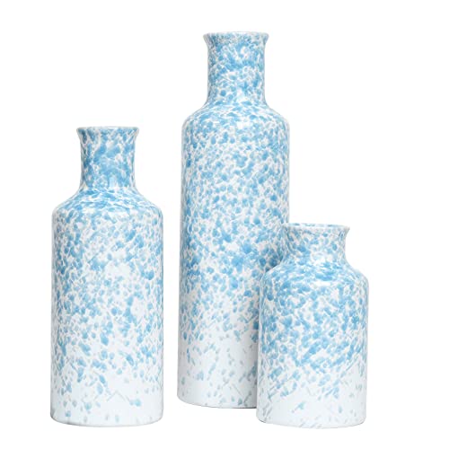 Ceramic Vase 3 Piece Set, Home Decor Decorative Flower Vases Set For Modern Farmhouse Decoration, Living Room Centerpieces,Events, Table, Bookshelf, Mantel And Entryway Decor (Sky Blue,Cylindrical) #TOP1