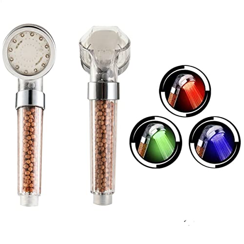 High Pressure Shower Head Led Light, Led Handheld Shower Head Water Saving Anion Filter Spa 3 Colors Temperature Control Showerheads Bathroom, Water Softener for Adults Children Pets Home and Gym