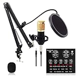 Ybzx Kit de micrófono de Condensador, Kit de micrófono BM-800 con Tarjeta de Sonido en Vivo Brazo de Tijera de suspensión de micrófono Ajustable para grabación y transmisión en Estudio