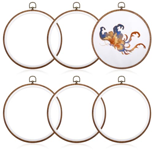 6 Pack 8 Inch Embroidery Hoops Circle Display Frame Kits Round Imitated Wood Cross Stitch Hoop Rings for DIY Craft Sewing Ornaments Decoration