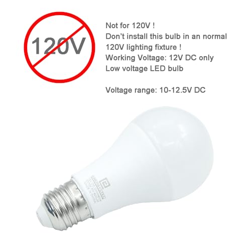 E ENERSYSTEC 12V Dimmable LED Light Bulb Low Voltage 8 Watt 12 Volt DC Dimming E26 E27 Medium Light Base Regular Bulb A19 Size 12VDC for Solar Power System, Off Grid Power System 2 Pack