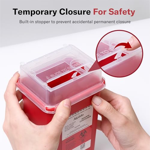 Image of Alcedo Sharps Container for Home Use 2 Quart (3-Pack) | Biohazard Needle and Syringe Disposal | Small Portable Container for Travel and Professional Use