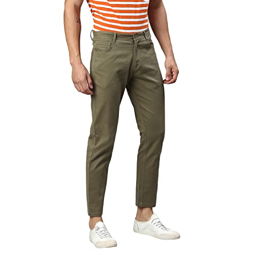 Image of Hubberholme Men's Tapered Fit Cotton Trousers, Ankle Length Button Closure Chinos