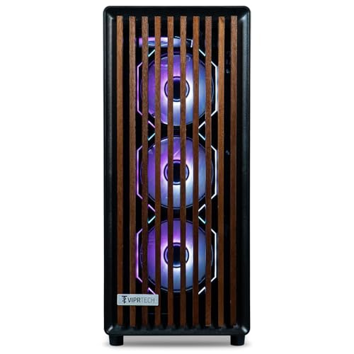 Image of ViprTech Overlord Wood Gaming PC - AMD Ryzen 7 (4.4Ghz Turbo), AMD Radeon RX 9060 8G, 16GB DDR4 RAM, 1TB SSD, 700W PSU, Black Walnut Case, RGB Keyboard Mouse, WiFi BT, Computer Tower Prebuilt