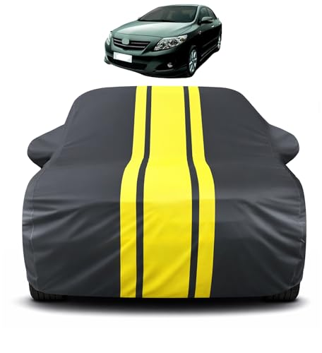 Image of Auto Hub Car Cover Compatible with Toyota Altis with Mirror Pocket, Soft Cotton Lining, Altis Car Cover Waterproof - Yellow-Black