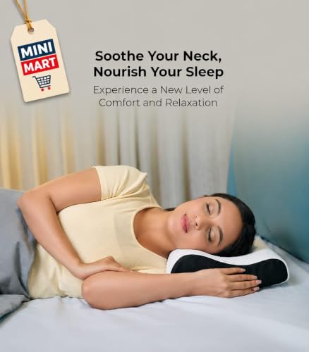 Image of MINIMART Memory Foam Pillow for Neck Support | | Orthopedic Contour Pillow for Cervical Spine Alignment & Shoulder Support | Made in India | 19 x 11 x 3.5 Inch A1