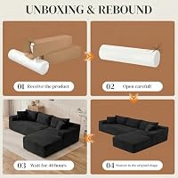 Poblink 95" L Shaped Cloud Boneless Sectional Couches for Living Room, Modern Comfy Modular Deep Seat Memory Foam Compressed Corduroy Sofa Oversized Right Facing Chaise, No Assembly Required, Balck — image 9