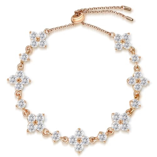 Pulsera FEIKFEIZ de moissanita, con diamante moissanita cultivado en laboratorio, chapado en oro rosado 18K, pulsera de trébol ajustable, regalo para mujer.
