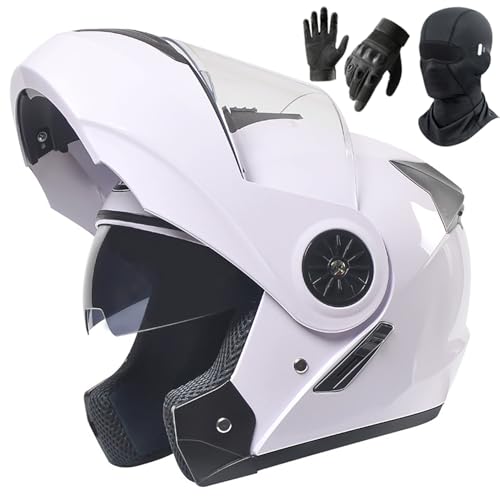 Frcychri Casque Intégral du Visage Moto Antibuée Double Visière, Casque Intégral Monobloc Rabattable, Masques Et Gants, Tourisme Moto Motos Course sur Route Scooters Déplacements Urbains K,Medium