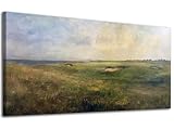 Impressionist Canvas Prints Wall Art Coastal Golf Course 46'X23', Green Links Ocean View Artwork Rolling Fairway Prints Scenic Landscape Pictures Framed Wall Decor For Living Room Office Home