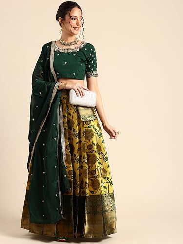 Fabcartz Readymade Embroidered Taffeta Satin Woven Lehenga Choli | Ready to Wear Wedding & Party Wear Outfit | PL1403