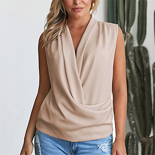 Camiseta interior de mujer WQHPLMD chaleco liso sin mangas cuello V 2
