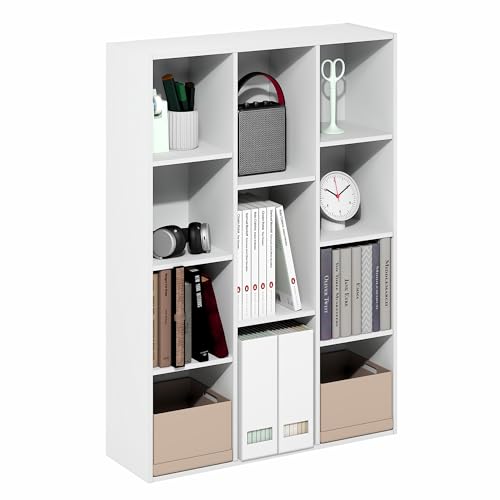 Image of Furinno LUDER Book Shelf, 11-Cube Bookshelf, Reversible Bookcase, 9.4 x 29.1 x 41.7, Easy Assembly, for Living Room, Bedroom, Home Office, White