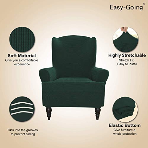 Image of Easy-Going Stretch Wingback Chair Sofa Slipcover Dark Green
