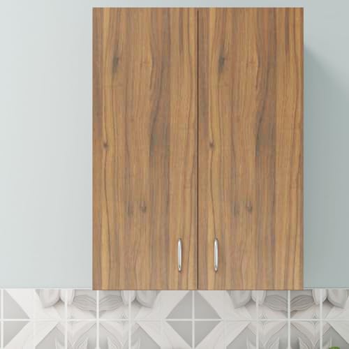 Image of VIKI Furniture |Traksha Modular Kitchen Wall Cabinet - Two Door Cabinet | Space Saving Rack for Spices | DIY Home Storage Cupboard (Brussel Walnut - 30D x 60W x 80H cm) | 1 Year Warranty