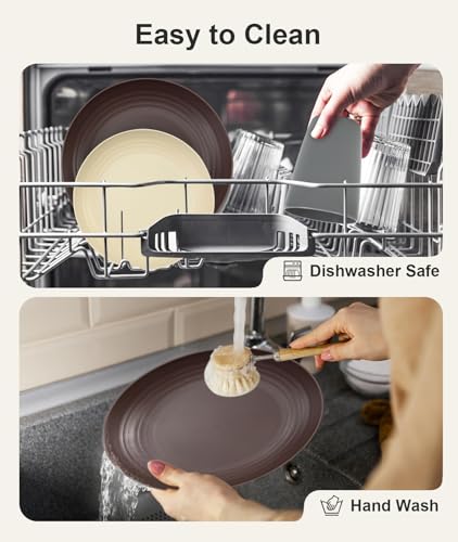 Image of Quatish 24 Piece Plates and Bowls Sets for 6, Unbreakable Dinnerware Sets, Dish Set for Camping, Dishwasher Microwave Safe, Outdoor Kitchen and Apartment Dorm Dinning RV Essentials, Brown