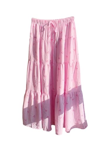 Milumia Women's Striped Bow Print Tiered Layered Long Skirt Summer Vacation Flowy Maxi Skirts