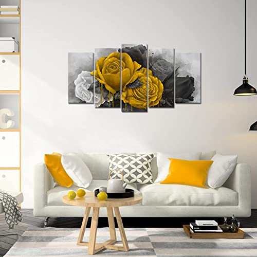 Artsbay Rose Canvas Wall Art Black And White Yellow Flower On Vintage Backdrop Pictures Framed Canvas Print Modern Large Flower Art Decor Home Office Living Room Bedroom Bathroom Wall Decoration #TOP1