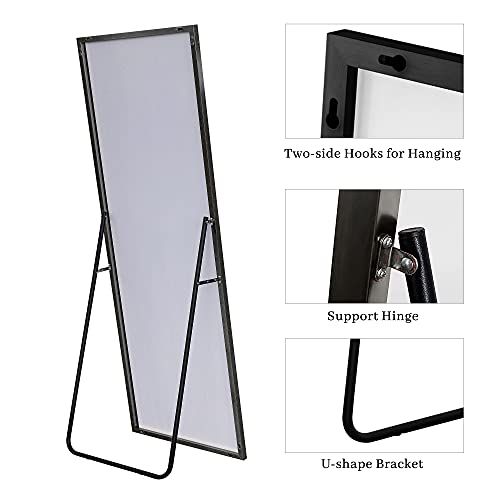 Image of NeuType 51 inchx16 inch Full Length Mirror with Standing Holder Aluminum Alloy Frame Floor Mirror Wall-Mounted Mirror for Living Room, Bedroom, Hanging or Leaning Against Wall, Black (with Stand)