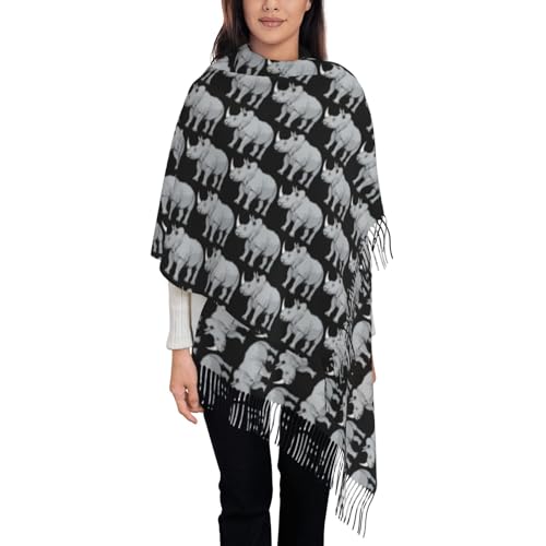 Animal Rhino Print Womens Fall Winter Tassel Scarf Shawls Wraps Long Blanket Scarves Holiday Presents2