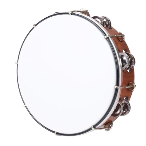 IHDYPPEW 10 Inch Tambourine for Adults, Musical Percussion Instrument Drum with Double Metal Jingles, Adjustable Hand Held Tambourines for Church, Dancing, Party, Home Decor