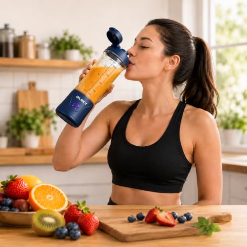 Image of QLECT Portable Juicer Blender 400ML, 22 Stainless Steel Blades, 3000mAh Battery, 7.4V Motor, USB Type-C Rechargeable Smoothie Maker for Fruits, Protein Shakes & Travel(Blue)