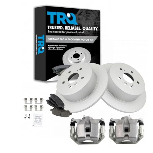 Image of TRQ Rear Brake Pad and Rotor Set Ceramic G Coated Rotors Calipers