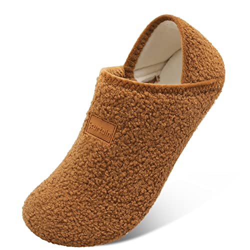 Scurtain Unisex Women Slippers Men Slippers Socks Artificial Woolen Slippers for Men Women with Non-Slip Rubber Women Men Walking Shoes House Slippers Brown 8.5-9.5
