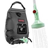 URPRO Solar Duschtasche, 5 Gallonen/20L Tragbare Outdoor Solarheizung Premium Camping Warmwasser 45°C Abnehmbarer Schlauch Duschkopf Wandern Klettern Sommer OW-K8N-BK (E)