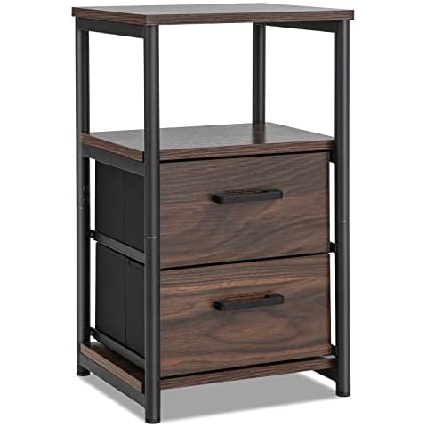 COSTWAY Industrial Nightstand with Storage Cover