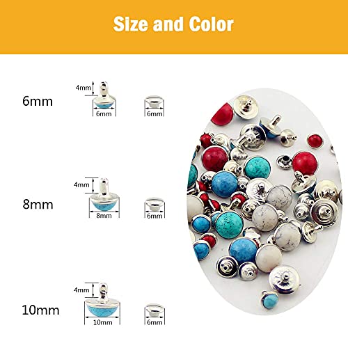 320 Sets Faux Turquoise Rivets Kit 6/8/10Mm 4 Colors Metal Rapid Rivet With Tool Studs For Leather Craft Dog Collar Clothing Accecssories Diy Project #TOP2