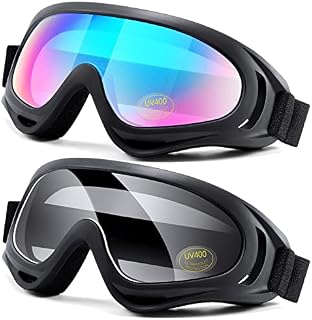 EasYoung 2-Pack Ski Goggles, Compatible Snowboard Goggles for Kids, Teens, Youth, Boys, Girls, Men and Women, Motorcycle Goggles, Wind Resistance Goggles