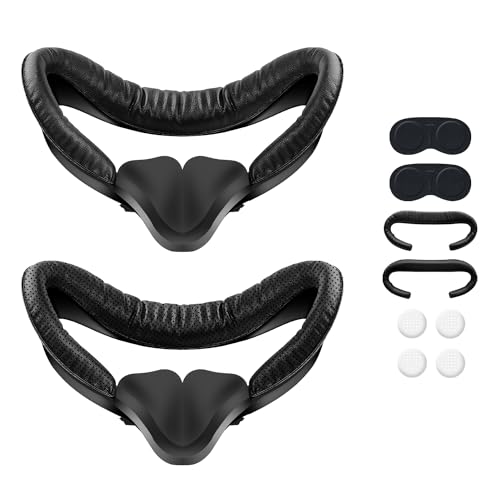 Sonicgrace Face Pad for Quest 2, 2 Set VR Accessories for Quest 2, Face Cover Replacement Set with Comfortable Leather Foam Face Cushion, Lens Cover, Nose Pad and Thumb Stick Caps