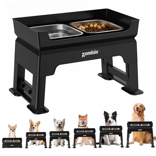 3-in-1 Adjustable Elevated Dog Bowl Stand with Bowls