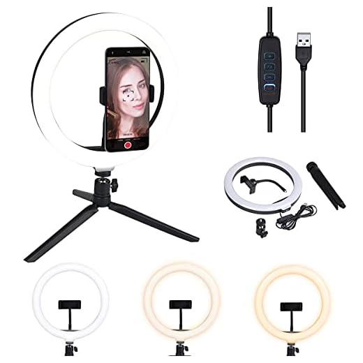 RING LIGHT DE MESA 26CM COM TRIPÉ 20CM - RLM26, Vinik, 35443, Branco e Preto