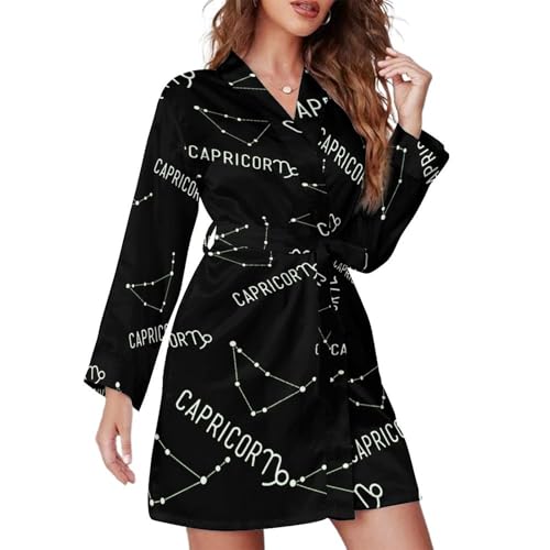 Image of Capricorn Constellation Fashion Robes for Women Knee Length Long Sleeved Nightgown Spa Bathrobe Soft Bath Robe L