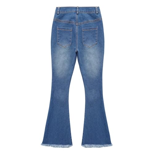 Kids Girls Elastic Waistband Flared Bell-Bottom Pants Ripped Jeans Spring Autumn Denim Long Pants4