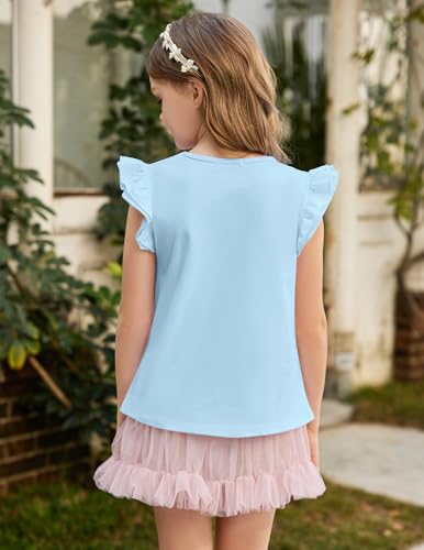 Image of Arshiner Girls Shirts Ruffle Short Sleeve Summer Cute Casual Crewneck Tops Blouse Tee