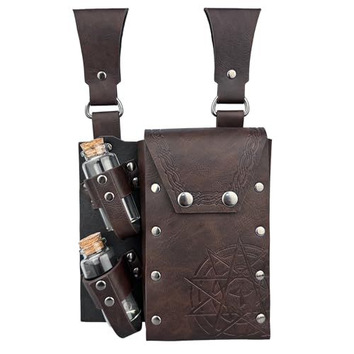 HiiFeuer Sac de Ceinture en Faux Cuir pour alchimie médiévale avec 4 fioles de Potion en liège, Pochette de Taille de Sorcier Fantastique pour Halloween...