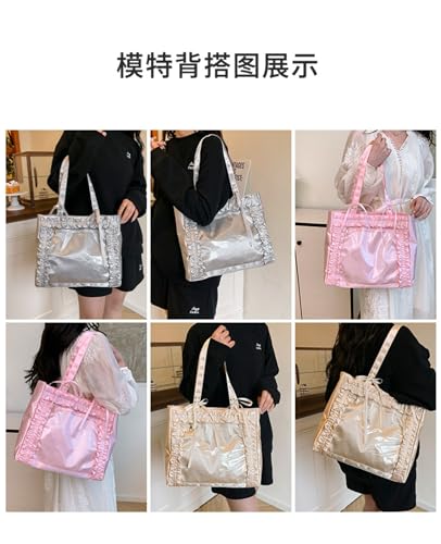 Bolso transparente grande con volantes y correa satinada miniatura 4