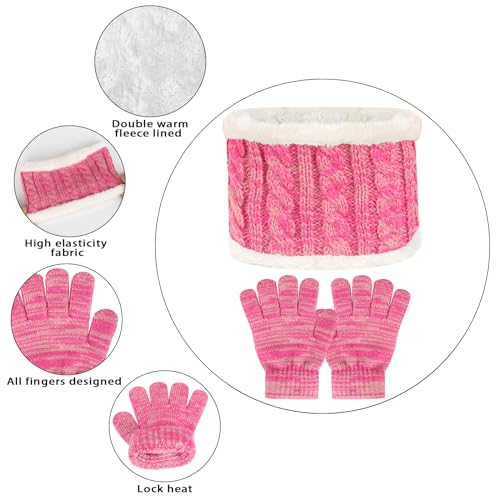 Image of Kids Hat Scarf Gloves Set, Kids Winter Beanie Hat Scarf Gloves Set with Knit Thick Warm Fleece Lined for 1-6 Years Old