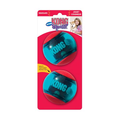 KONG - Squeezz Action Ball Rosso - Gioco Riporto interattivo con Squeak, Diverse Texture - per Cani di Taglia Grande