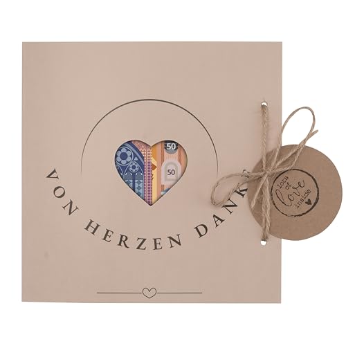 Dankeskarte – Danke von Herzen – Grußkarte mit Geldfach – Vanilalu Postkarte zum Bedanken – Geldgeschenk Karte für Kollegen, Freunde, Lehrer, Familie – Handmade Design