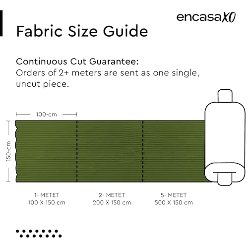 Image of Encasa XO Corduroy Fabric by the Meter, 59 inch Wide Premium 238 GSM Polyester Upholstery & Sewing Material, Soft Ribbed Military Green Fabric for Sofa /Cushion Covers, Trousers, Curtains & DIY Crafts