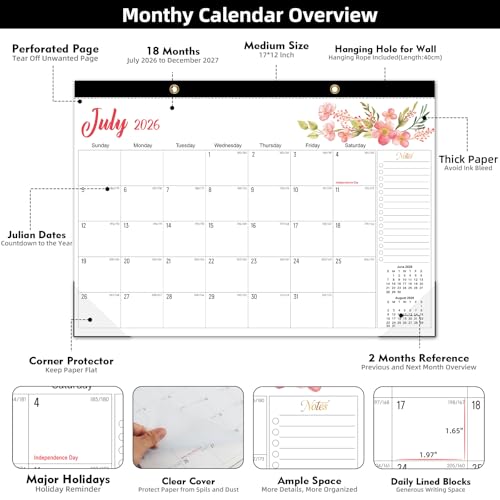 Image of Tcamp Desk Calendar 2026-2027, Jul 2026-Dec 2027, 18-Month, 17 inch x 12 inch Large