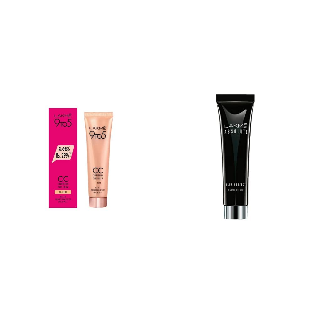 LAKMÉ 9 To 5 Complexion Care Matte Face Cream Medium Coverage for All Skin Type, Beige, 30G & Absolute Blur Perfect Makeup Primer, 30G