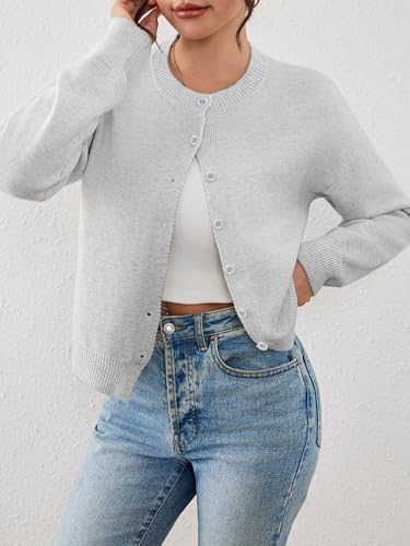 Image of Ibeauti Cropped Cardigan Sweaters for Women 2026 Trendy Spring Y2k Outfit Long Sleeve Button up Open Front Short Knit Sweater