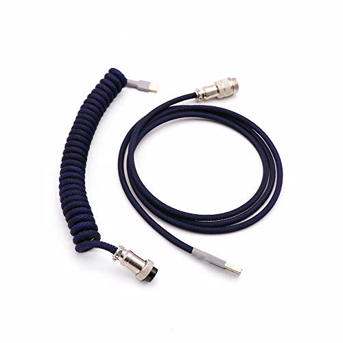 Angitu Double Sleeved PET Coiled Coiling Type C Mini Micro Cable for Mechanical Keyboard Cable With GX12 Aviator (Micro 1.5M 15-